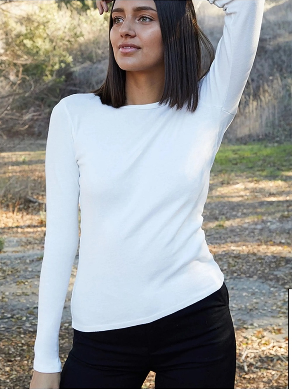 Brandy Melville White Ribbed Long Sleeve Thermal Top OS